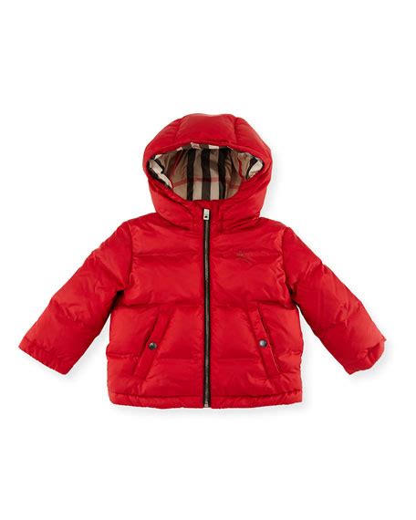 burberry rio hooded reversible puffer jacket military red size 6m-3y|Reversible Check Jacket in Grain .